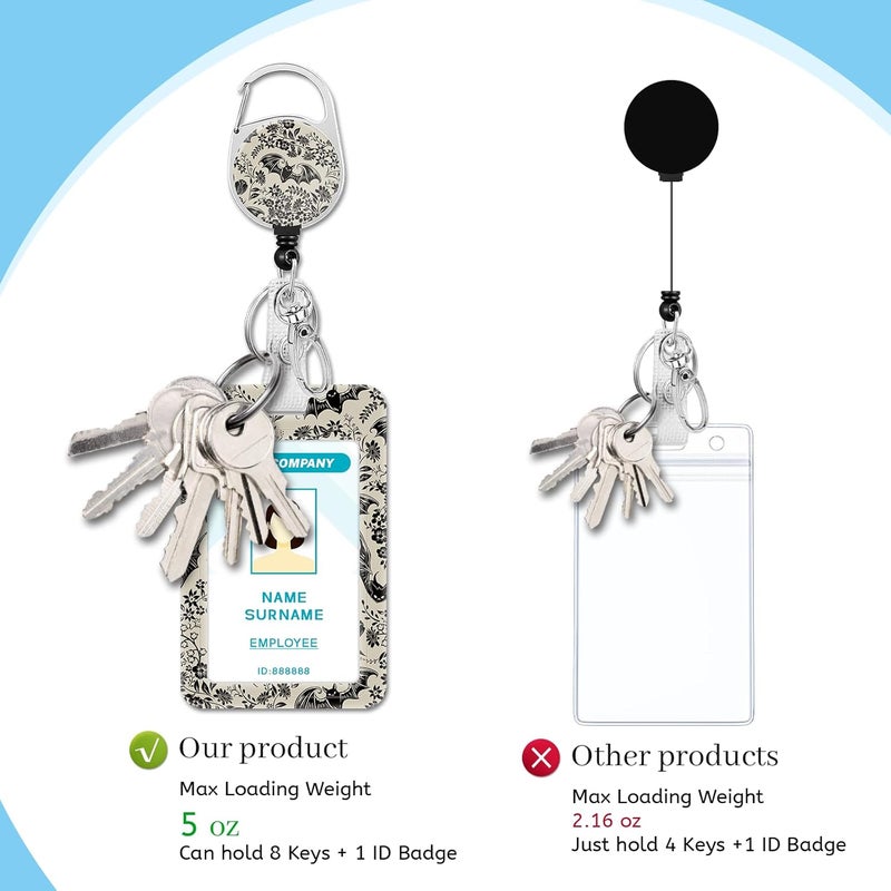 Hancynir Goth Bat Floral Lanyards for Id Badges, Gothic Badge Holder with Retractable Reel Clip, Work Name Tags Keychain Lanyard with ID Holder, Card Protector for Teacher Nurse Doctor Office Gifts - Image 5
